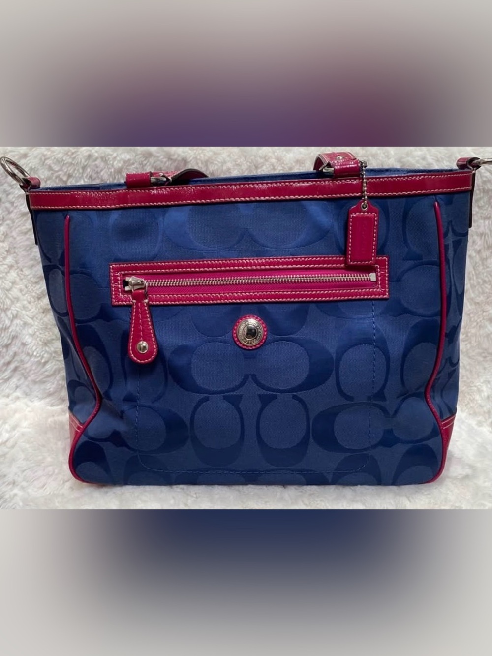 Coach Pink and navy blue laura tote bag